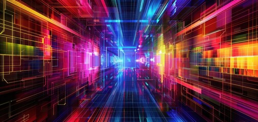 Obraz premium Vibrant digital abstract background with colorful light streaks. Perfect for technology, futuristic themes, and modern design projects.