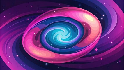 A vivid cosmic swirl with stars and nebulae in purple and pink hues.