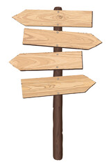 Blank whitewashed wooden direction sign isolated graphic illustrated. Vintage cut timber signboard on wooden pole for information or advertising message.