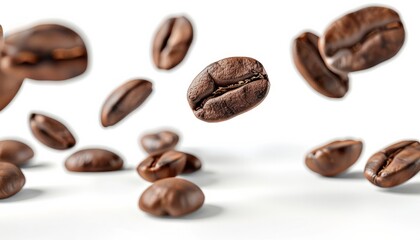 Obraz premium Coffee beans floating isolated on white background
