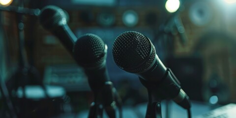 Press Conference with Focused Microphones close-up