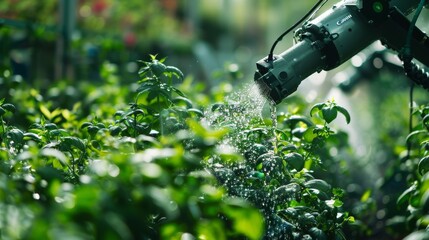 watering hose with water pouring from it in a garden