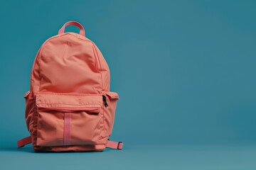 Coral Backpack Against a Blue Background