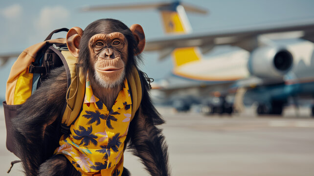 Affe auf dem Weg in den Urlaub