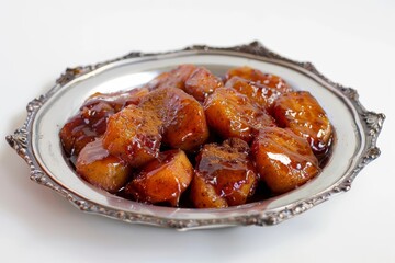 Elegant Candied Yams in Polished Silver Bowl