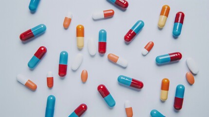 Assorted Capsules and Tablets on White Background