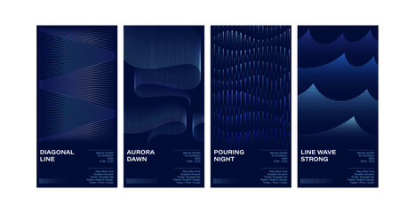 Template poster design set navy blue tone gradient line pattern aurora rain water drop wave flyer banner print exhibition annual paper unique creative trendy style line artwork editorial design paper