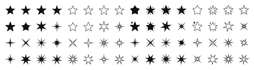Stars collection. Star vector icons. Black and Line set of Stars, isolated on transparent background. Stars icon. Vector