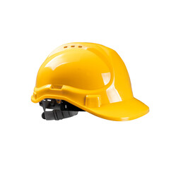 Fototapeta premium Yellow hard hat for construction workers. Protective clothing and accessories for employees Helmet on white background isolated