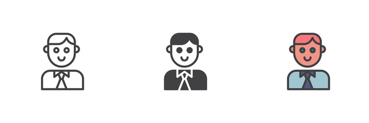 Man with a necktie different style icon set