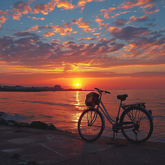 Fototapeta premium summer feeling - bicycle on the beach at sunset