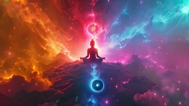 An individual who practices yoga With a serene and spiritual atmosphere, meditating in silhouette while in the lotus position