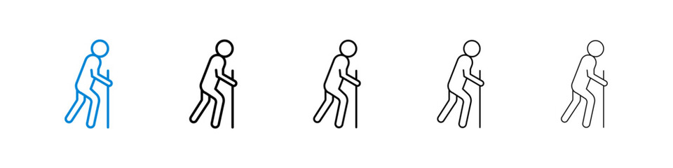 Person walking with cane black and white vector icon