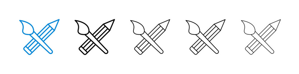 Pencil paintbrush black and white vector icon