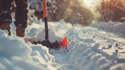someone is shoveling snow with a shovel in the snow