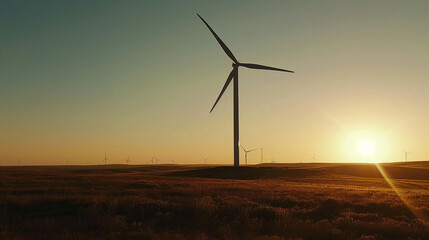 Fototapeta premium A wind turbine silhouetted against a clear sky. Wind Turbine