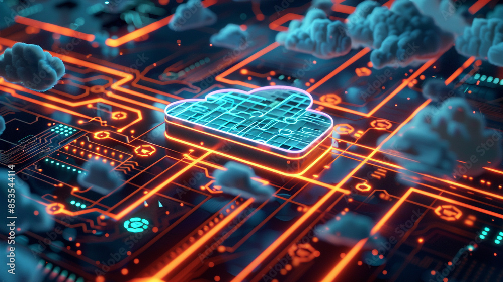 Poster glowing cloud computing system with circuit