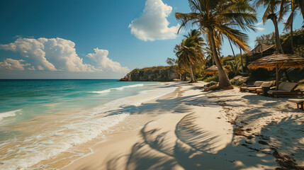 Contemporary Landscape Of Beach in Island With Coconut Trees Background