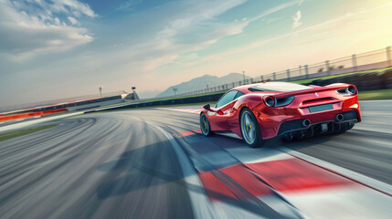 Fototapeta premium Supercar Driving at High Speed on Circuit Track