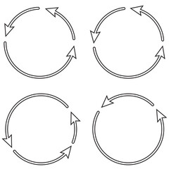 Vector group of circular arrows. Round repeat icons. Redo and reload symbol. Stock image.