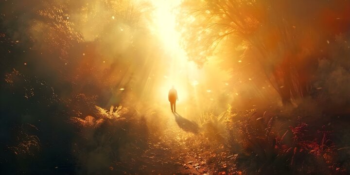 Illuminated Journey Artistic Depiction of a Person on the Path of Righteousness. Concept Artistic Expression, Illuminated Journey, Path of Righteousness, Allegorical Depiction