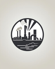 Industrial Plant Icon, Minimalist Monochrome Design, Factory Emblem