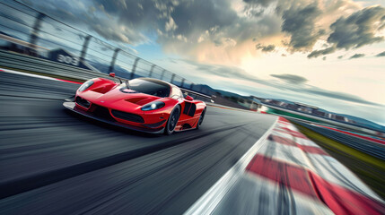Naklejka premium Supercar Driving at High Speed on Circuit Track