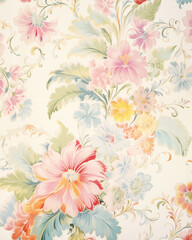 Vintage Floral Wallpaper Design, Soft Pastel Colors, Elegant Blossoms