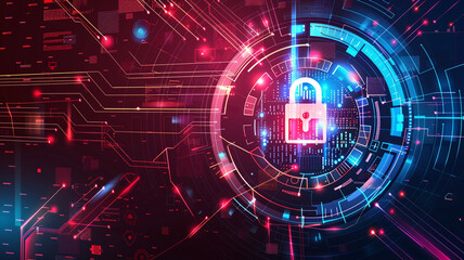  illustration depicting a computer internet cyber security background, emphasizing cybercrime prevention and digital lock security measures