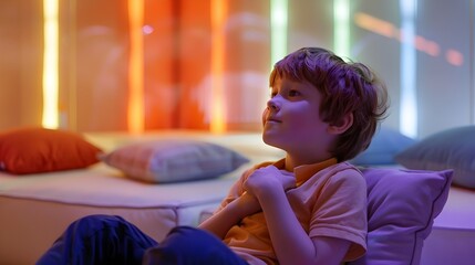 Autistic Child Finding Calm and Comfort in Sensory Room Environment