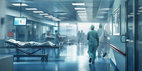 A attending to patients in a hospital ward, with medical equipment and beds in the background