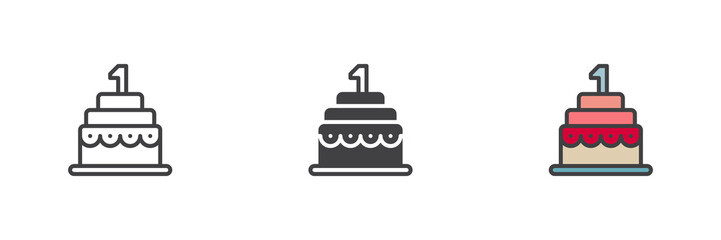 Birthday cake different style icon set
