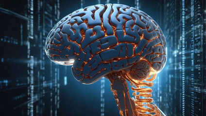 Artificial intelligence in the form of a brain. Digital technologies. Neural networks. Neural chip. The concept of implanting a chip into the human brain. AI generated