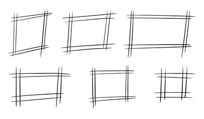 Hand drawn rectangle frame set. Doodle sketch by pencil. Simple line border. Scribble pencil square text box. Vector illustration