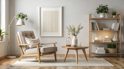 The photo depicts a modern and minimalistic living room interior. 