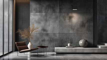 Modern living room interior in loft industrial style with furniture