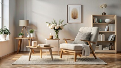 The photo depicts a modern and minimalistic living room interior. 