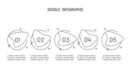 Doodle infographic elements with 5 options. Vector business template for presentation