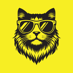 cat head wearing sunglass vector art illustration