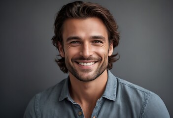 Fototapeta premium Portrait of a handsome man smiling against grey background