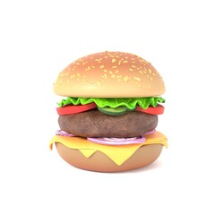 Juicy burger on a white background 3D food render