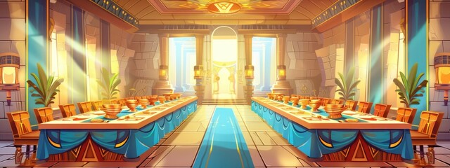 Fototapeta premium The banquet hall in the medieval castle.