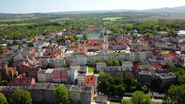 The verdant countryside and rolling hills frame the picturesque town. Prudnik, Poland - Prudnik, Polska
