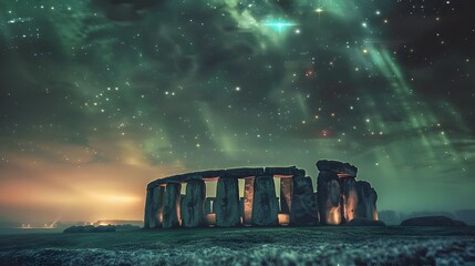 Mystical Stonehenge Illuminated by Captivating Celestial Lights