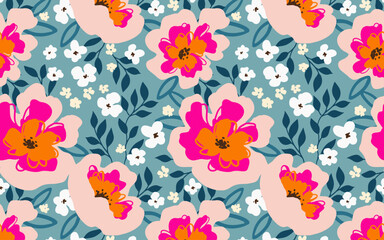 Summer flower cover pattern, trendy colour, decoration for textile, fabric, packaging, clothing, paper, background, wallpaper, vector