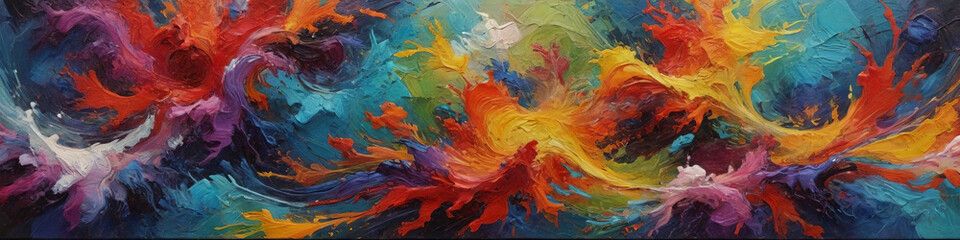 Obraz premium An abstract oil painting featuring bold, swirling patterns and vibrant colors, the thick layers of paint creating a dynamic and textured visual experience. Generative AI