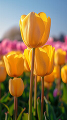 Feld mit gelber Tulpen