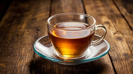 A Hot cup of tea on a dark wooden table