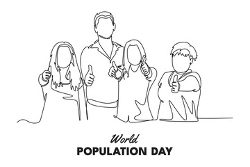 World Population Day Concept. Single line draw design vector graphic illustration.