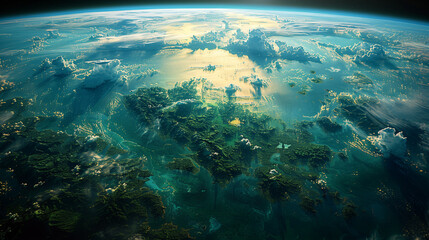 Obraz premium Earth's continents and oceans from space, global view, detailed geography, lush landscapes